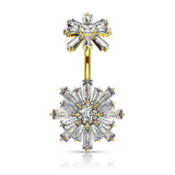 Surgical Steel Belly Button Ring CZ Flower Design Internally Threaded Flower Top