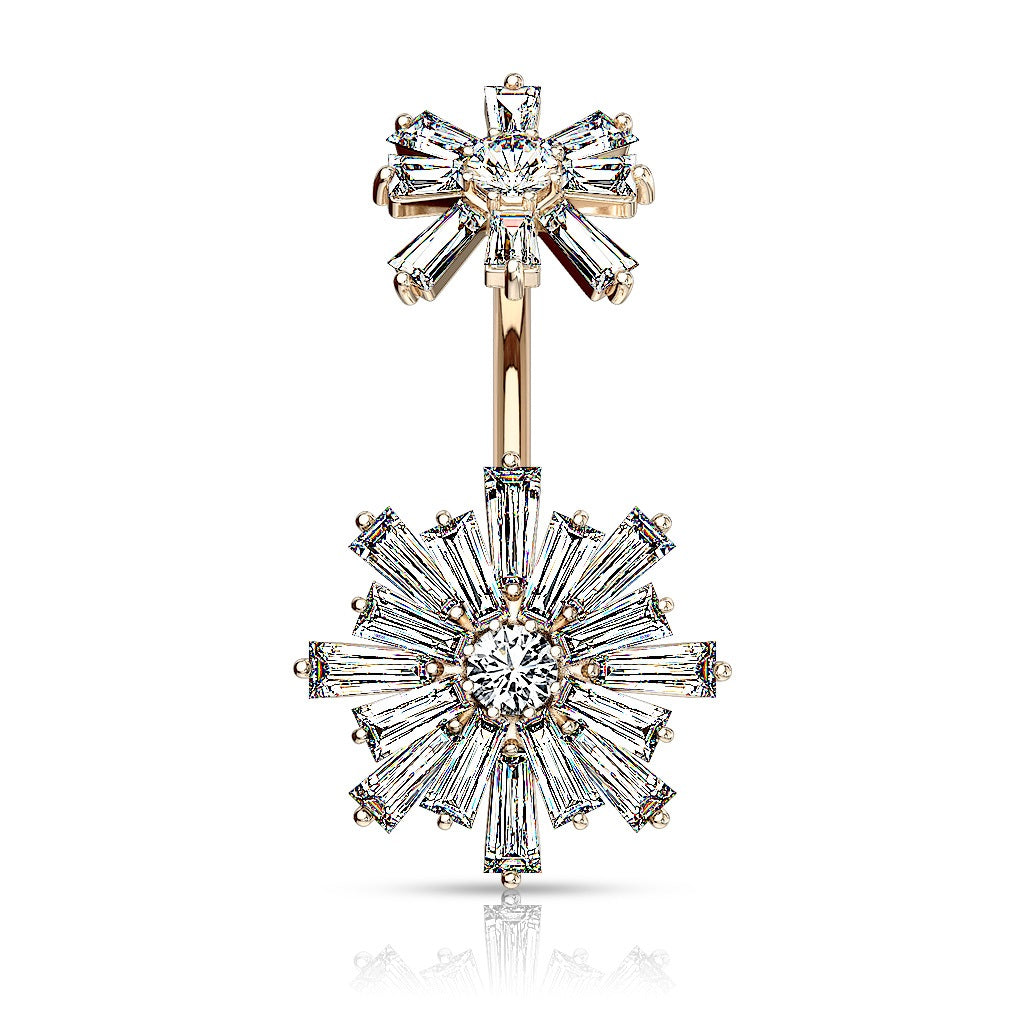 Surgical Steel Belly Button Ring CZ Flower Design Internally Threaded Flower Top