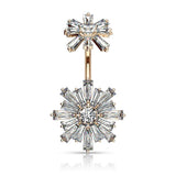 Surgical Steel Belly Button Ring CZ Flower Design Internally Threaded Flower Top