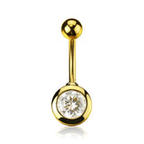 Belly Button Ring Navel Gold Plated Clear Cubic Zirconia Round 14 Gauge Body Accentz?