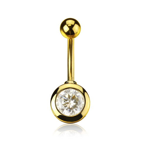 Belly Button Ring Navel Gold Plated Clear Cubic Zirconia Round 14 Gauge Body Accentz?