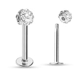 Labret Monroe Crystal Paved Ferido Ball 316L Surgical Steel Chin 16G 5/16