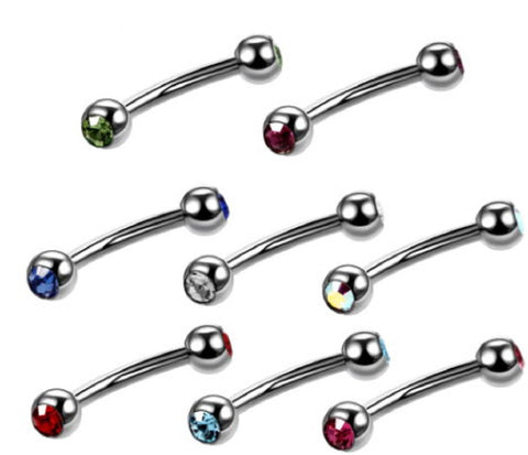 10 piece mixed double gem Curved Eye brow eyebrow body jewelry piercing bar