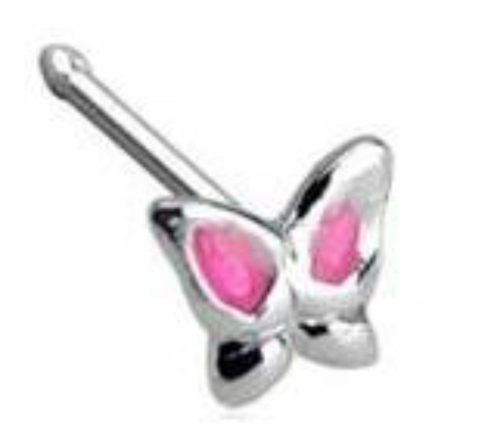 Body Accentz&reg; 20GA .925 Sterling Silver Nose Stud with 3mm Butterfly with Epoxy Colored Wings