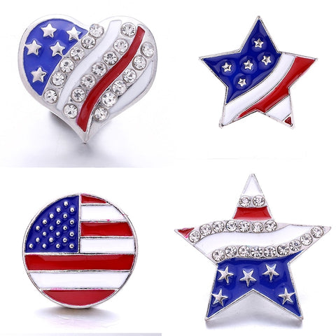 Independence Day USA Flag Stars Crystal 18-20mm Metal Snap Button Charm