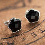 Natural Black Agate Clip Earrings Solid 925 Sterling Silver Star Earrings for Women and Girl Jewelry