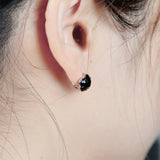 Natural Black Agate Clip Earrings Solid 925 Sterling Silver Star Earrings for Women and Girl Jewelry