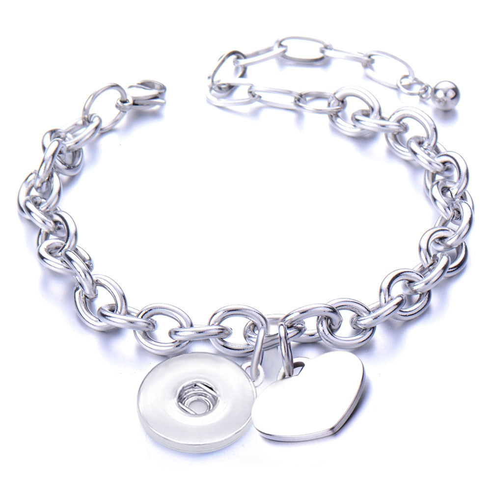 Metal Stainless steel 18mm snap button chain bracelet Love