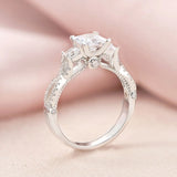 925 Sterling Silver Three Princess Cut CZ Infinite Engagement Rings Wedding