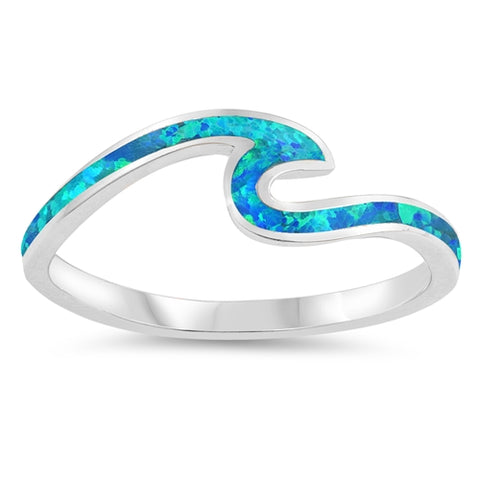 Ocean Style 925 Sterling Silver Wave Shape Blue Opal Stone Finger Rings