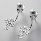 Sterling Silver Cross Double Stud Earrings Jewelry Gifts Women Girlfriend
