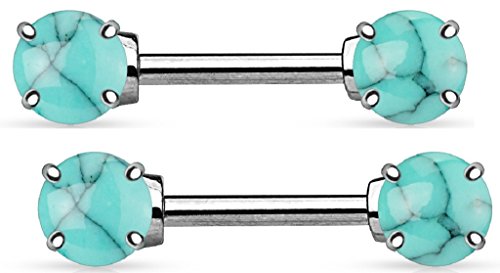 Body Accentz Nipple Ring Bars Star Body Jewelry Pair 14 gauge - Turquoise - Turquoise