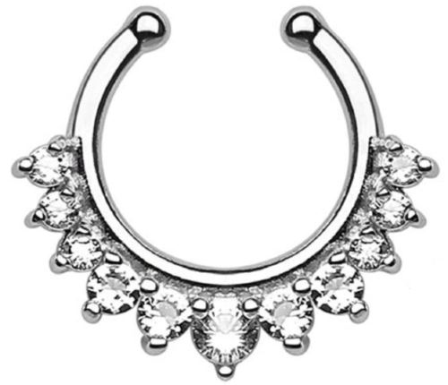 Single Line with Multi Gems Non-Piercing Septum Hanger [Silvertone] - Silvertone