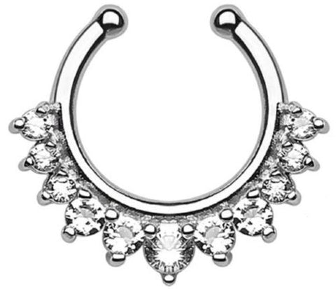 Single Line with Multi Gems Non-Piercing Septum Hanger [Silvertone] - Silvertone
