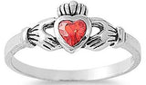 STERLING SILVER RING W/CZ Faux Emerald Faux Ruby Claddagh Ring [4]