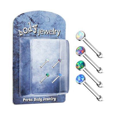 4 Pcs Value Pack of Assorted Opal Ball 316L Surgical Steel Nose Stud Bone Rings