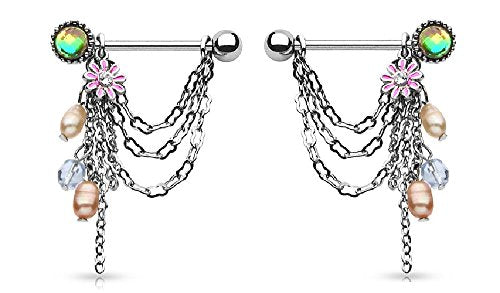 Nipple Ring Bars Dangle Beads Body Jewelry Pair 14 gauge Sold as pair