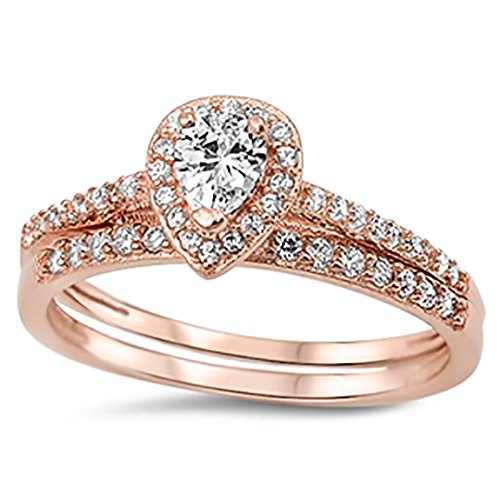 Sterling Silver Ring Band Rose Gold Plate Wedding Engagement Ring Sets Circle of love eternity - 8