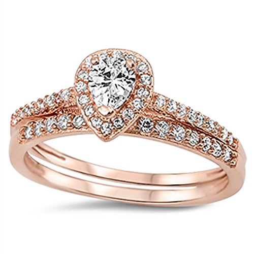 Sterling Silver Ring Band Rose Gold Plate Wedding Engagement Ring Sets Circle of love eternity - 9