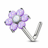 Nose Stud Rings L-Shape with Illuminating Stone Flower Top 20g(.8mm) 1/4(6mm)