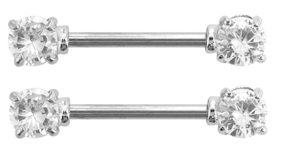 Nipple Ring Bars Surgical Steel Nipple Bar with Large 5mm CZ's 1/2'' bar