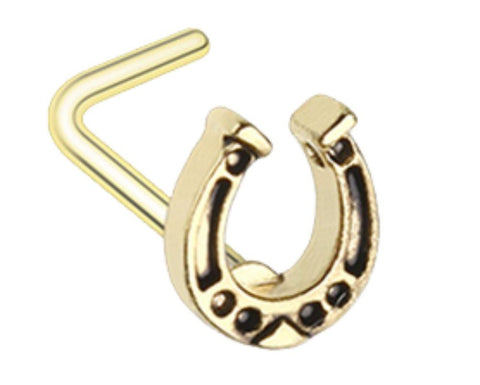Nose Ring Golden Good Luck Horseshoe L-Shape Ring Stud  20g L bar