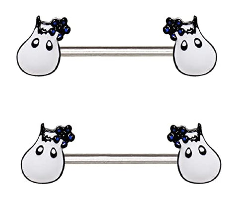 Body Accentz Nipple Rings 316L Stainless Steel White Hippo Shield Bar