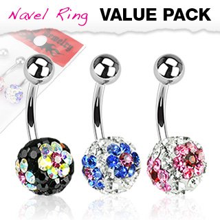 Body Accentz&reg; Belly Button Ring Navel Assorted Color Multi Flower CZ Ferido 316L Surgical Steel value pack Body Jewelry 14 Gauge