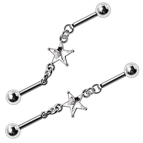 Body Accentz 316L Stainless Steel Prong Setting Star Chain Industrial Barbell