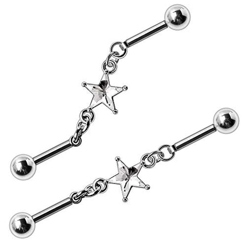 Body Accentz 316L Stainless Steel Prong Setting Star Chain Industrial Barbell
