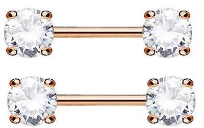 Body Accentz Nipple Ring Bars Surgical Steel Nipple Bar with Large 1/4'' CZ's 9/