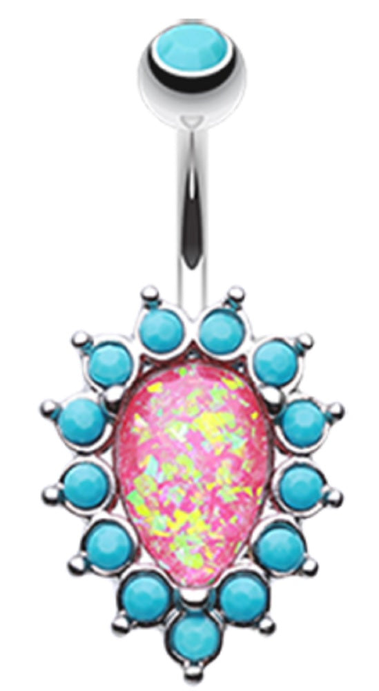 Belly Button Ring Navel Halo Opulent Opal Turquoise 14g