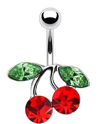 Body Accentz? Belly Button Ring Navel Solitaire Cherry Body Jewelry 14 ...