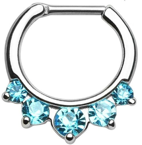 Five Pronged CZs 316L Surgical Steel Septum Clicker Ring 14 gauge