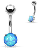 Belly Button Ring Navel Basic Non Dangle Opal Prong Set 316L Surgical Steel  [Green]