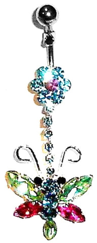 Belly Button Ring Navel Butterfly Body Jewelry Dangle 14 Gauge