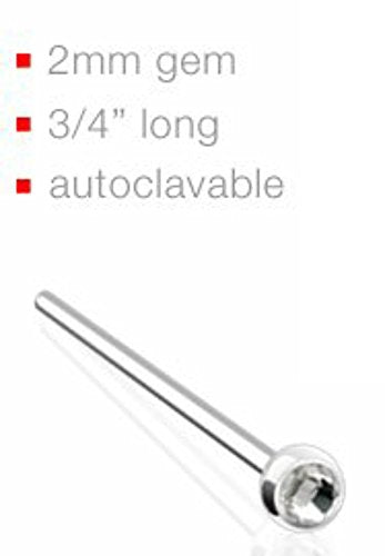 Body Accentz&reg; 20GA 316L Surgical Steel 3/4" Fishtail Autoclavable Nose Stud with 2 mm Clear Gem Ball Top
