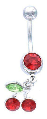 Belly Button Rings Navel Ring w/ Red Gem /Cherry Cherries leaf