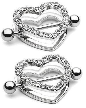 Body Accentz Nipple Ring Bars Rhinestone Heart Circle of Love Jewelry