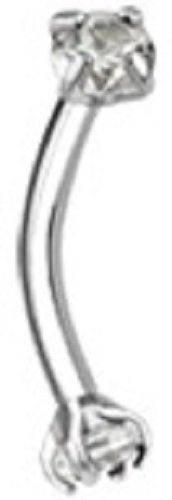 EyeBrow 316L Surgical Steel Eyebrow Curve Ring Threaded Prong 16g CZ