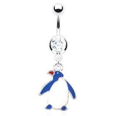 Belly Button Ring Navel Penguin Body Jewelry Dangle 14g 3/8" surgical steel bar