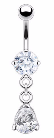 Belly Button Ring Navel Solitaire Teardrop Jewelry Dangle 14g