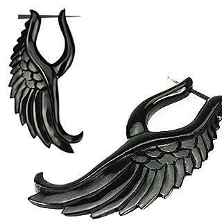 Pair of Organic Hand Carved Horn 'Angel Wing' Stirrup Hanger Earring The tapered pin that goes through the piercing is between 16 and 14g
