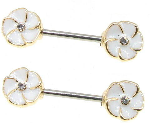 Body Accentz Stainless Steel Barbell Nipple Ring Puma Flower Pair