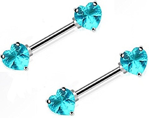 Nipple Rings barbell ring 316L Surgical Steel Nipple Bar with Double Front Facing Heart CZ Prongs