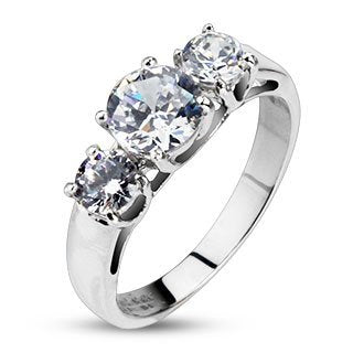 Stainless Steel Clear Round CZ Triple Prong Set Ring Body Accentz&reg; Size 6
