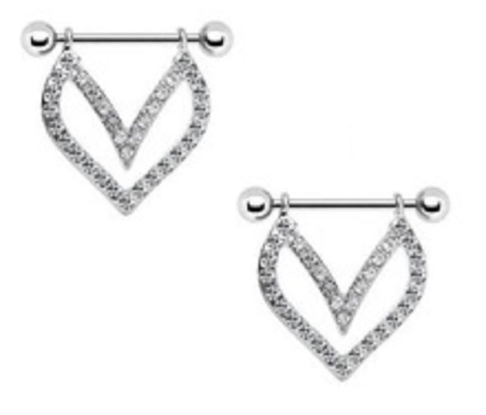 Nipple Shield Rings barbell barbells Crystal dangle sold as a pair 14 gauge