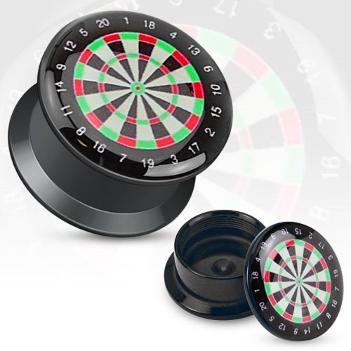 Earrings Ring Black UV Screw Fit Plug with Hollow Classic Dart Board Sold as a pair 00g