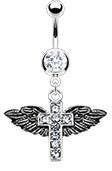 Body Accentz&reg; Belly Button Ring Navel Cross Angel Wings Body Jewelry 14 Gauge