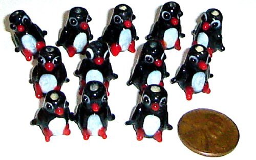 Penguin Approx 10mmx12mm Lampwork Glass 12 Beads